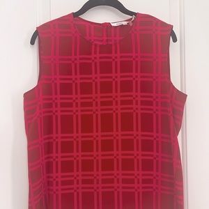 Diane Von Furstenberg sleeveless pink and red geometric 100% silk top